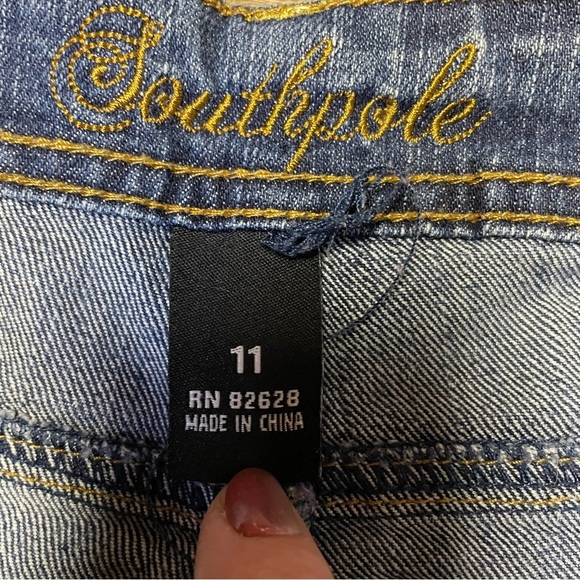 VINTAGE Southpole Jeans Juniors 11 Blue Bootcut Flare Embellished Spellout Y2K - Picture 6 of 12